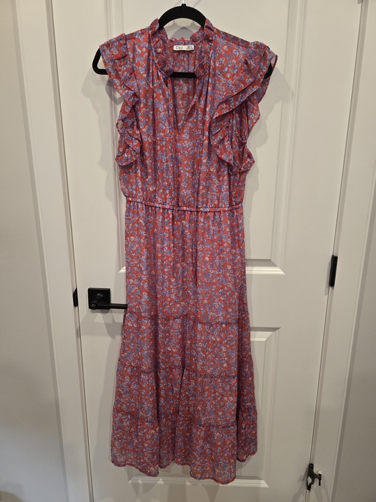 Dex Dresses & Skirts - Dex Red Floral Maxi Dress with Blue Accents